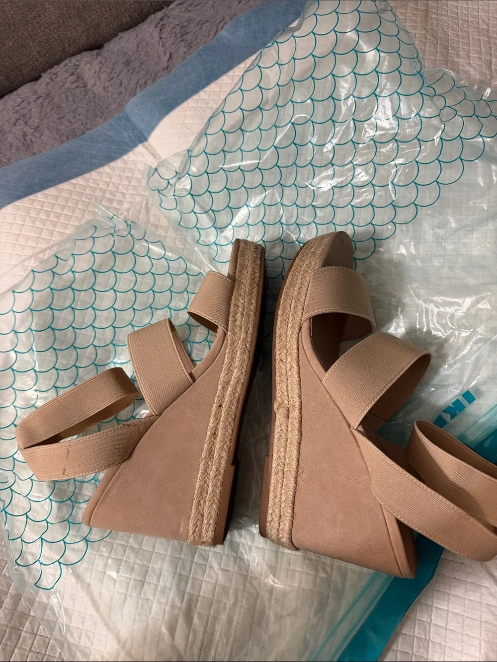 Caslon Beige Elastic Strap Wedge Sandals